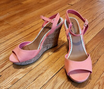 Rampage Peach Coral Platform Cork Wedge Sandals Size