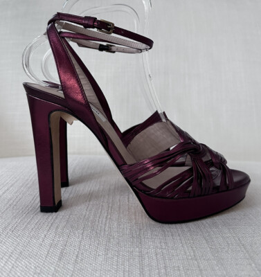 L K Bennett Leighton Metallic Wine Dark Red Platform Strappy