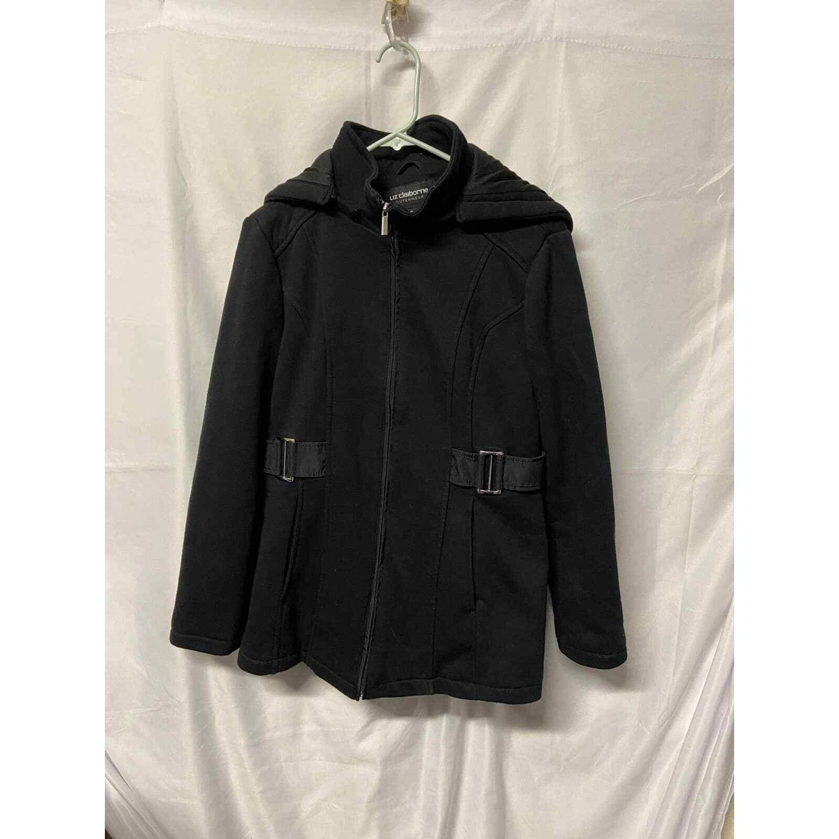 Liz Claiborne Outerwear Jacket Coat Detachable Hood M Black Zip