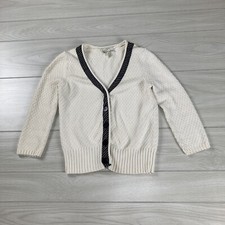 Ann Taylor Loft Sz XS Sweater Cardigan White Knit Buttons Long Sleeve Layer Work