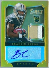 2014 PANINI SELECT FB Brandin Cooks SP AUTO/PATCH GOLD PRIZM REF RC CRD #d 04/10