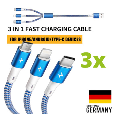 3x  Micro USB USB C Kabel Multi Ladekabel Tablet Handy für Samsung Huawei PS4