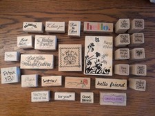 Lot of 28 Wood Rubber Stamps, Love Friendship Sentiments Notes Variety of Words