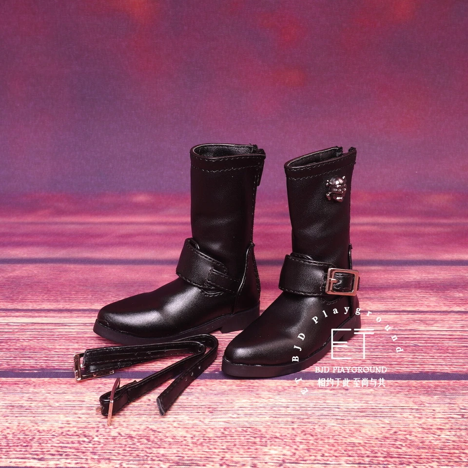 BJD 1/3 1/4 Zapatos Cuero PU Botas Cortas Punk Hombre Suela de Goma Mate Negro/Blanco Foto 4 de 4