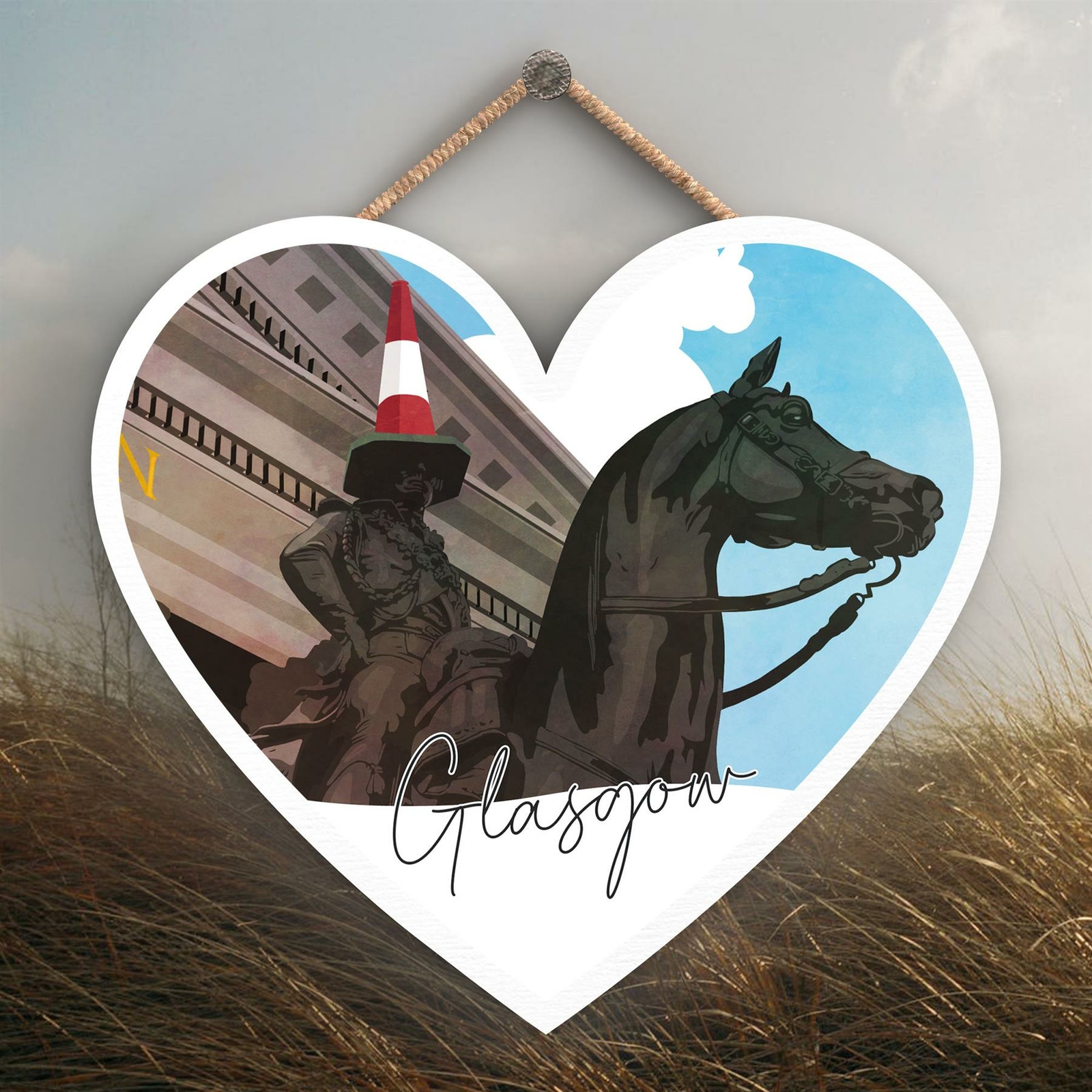DUKE OF WELLINGTON STATUE DAYLIGHT GLASGOW SCOTLANDS LANDSCAPE HEART PLAQUE