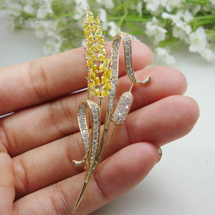Broche prendedor ramillete amarillo cristal circón modelado orejas de trigo vintage regalo  Foto 2 de 4