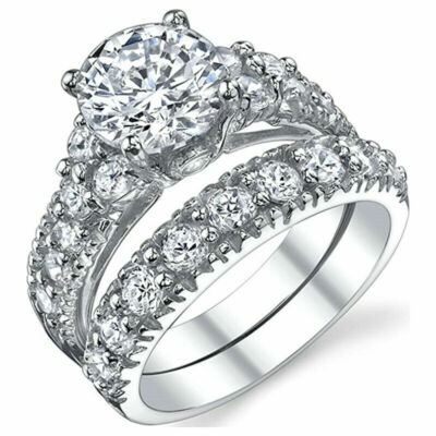 Women Fashion Silver Plated Rings Sapphire 2pcs/set Wedding Ring  6-10 Simulated