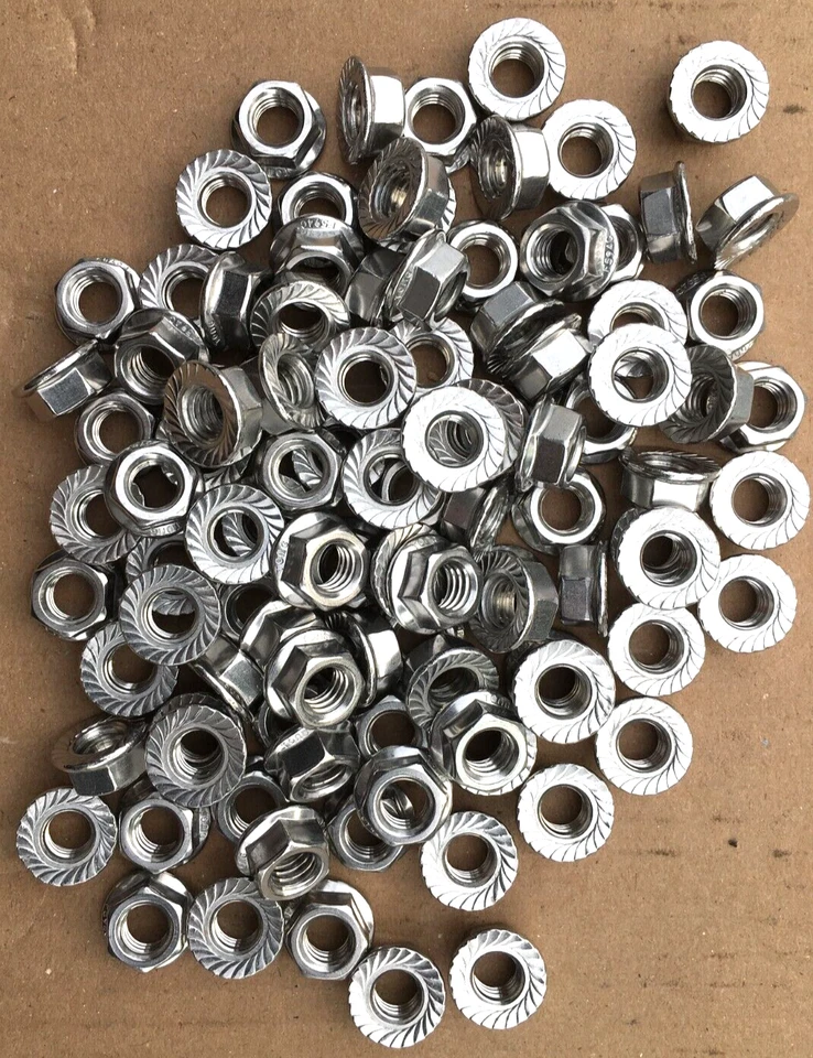 BRIGHTON 3/8"-16 STAINLESS STEEL FLANGE ANTI VIBRATION SERRATED LOCK NUTS- 25 PCS