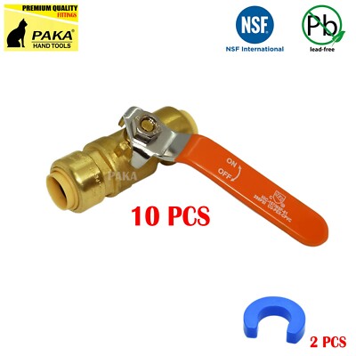 10 PCS 1/2'' SHARKBITE STYLE PUSH FIT BALL VALVE - FULL PORT, LEAD FREE + 2 CLIP