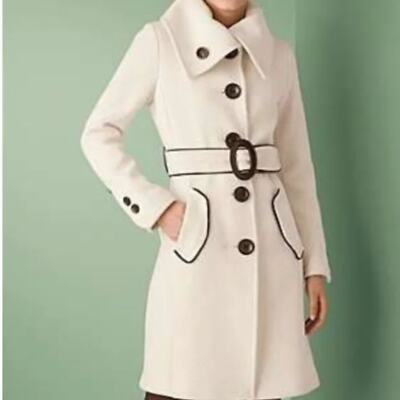 Soia & Kyo Joana Cream Textured Pea Coat Jacket without Belt Size