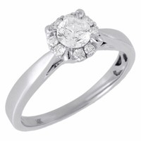 Diamant Solitaire Verlobungsring Damen 14K WeißGold Rund Halo 0.50 Tcw