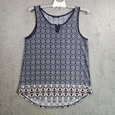Papermoon Sleeveless Top Women Large Geometric Print Navy Blue Made in USA