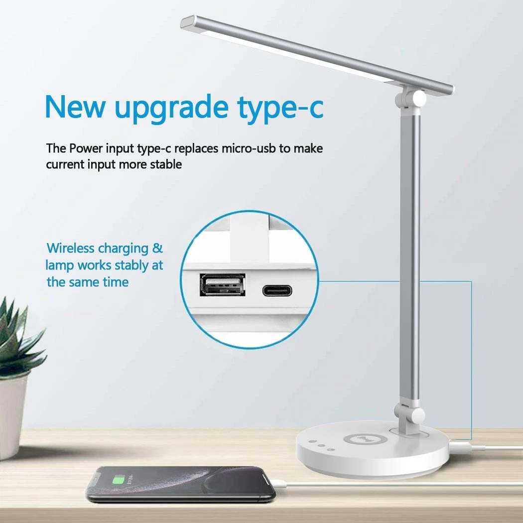 USB Charge LED Desk Table Lamp Reading Study Light Wireless Phone