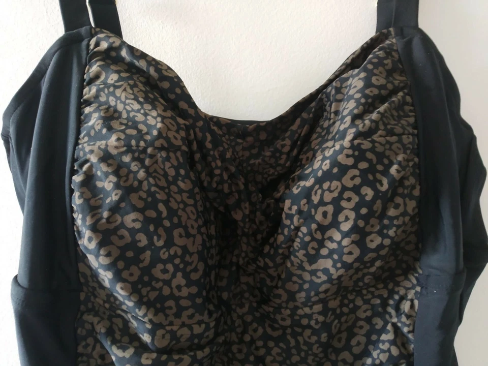 Traje de baño Ava & VIV para mujer talla grande 24W estampado de leopardo negro dorado novia Foto 3 de 4