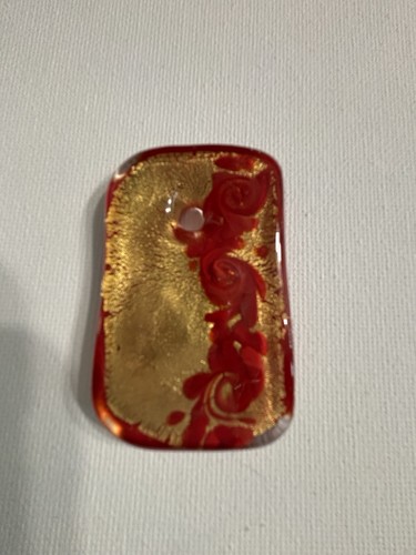 Signed K Murano 2” Red And Gold Glass Pendant 