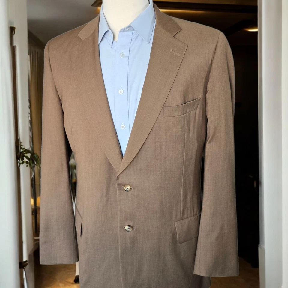Blazer vintage Paul Stuart 44L lona completa marrón tejido en Italia 120s 44t Foto 4 de 4