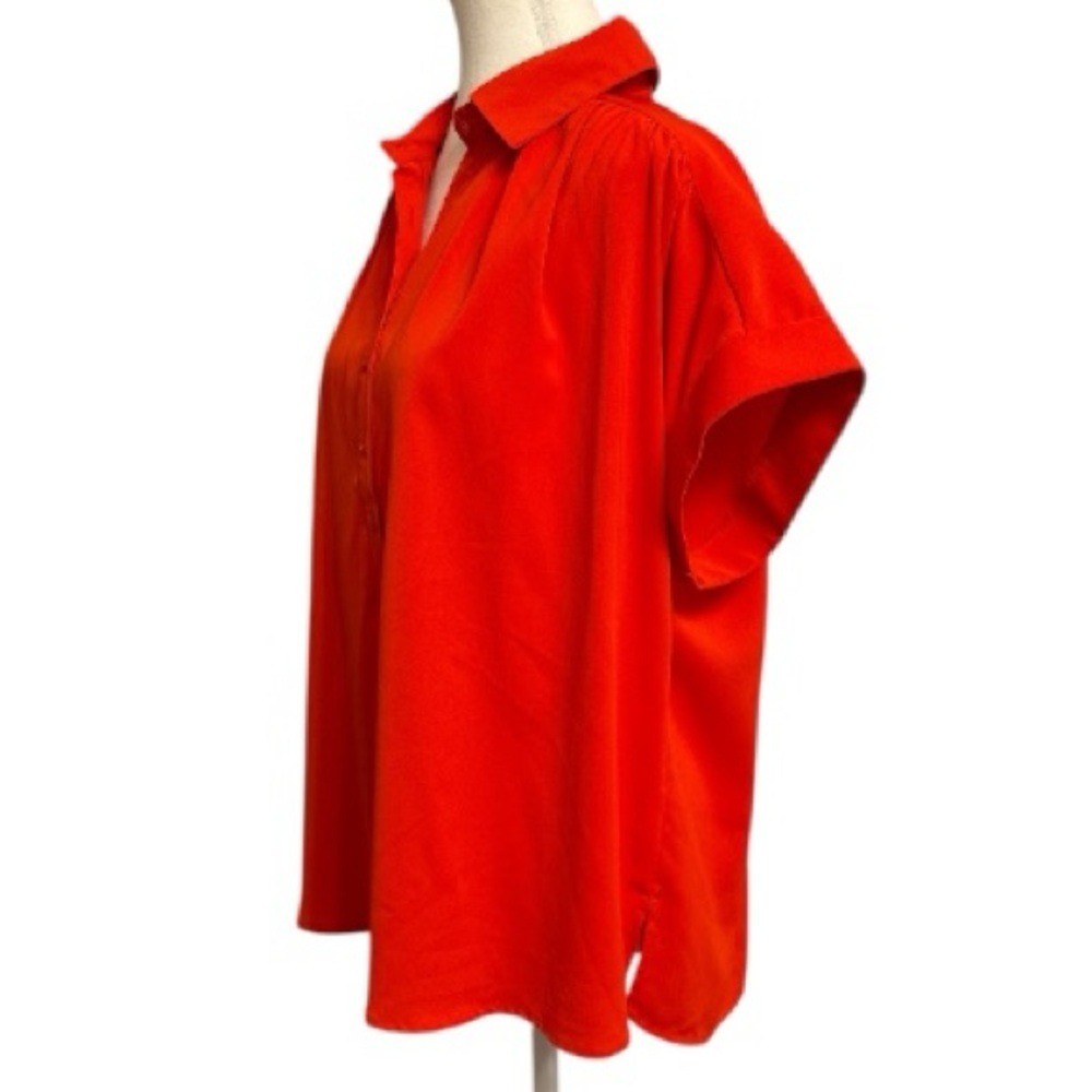 Entro Bright Orange Collared Button-Front Blouse … - image 3