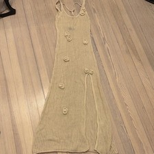 FOREVER 21 Women’s Beige Crochet Knit Sleeveless Rosette Maxi Dress Size M