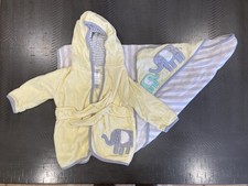 Carter s One Size Used Yellow And Stripe Elephant Towel And Robe With Hood Set