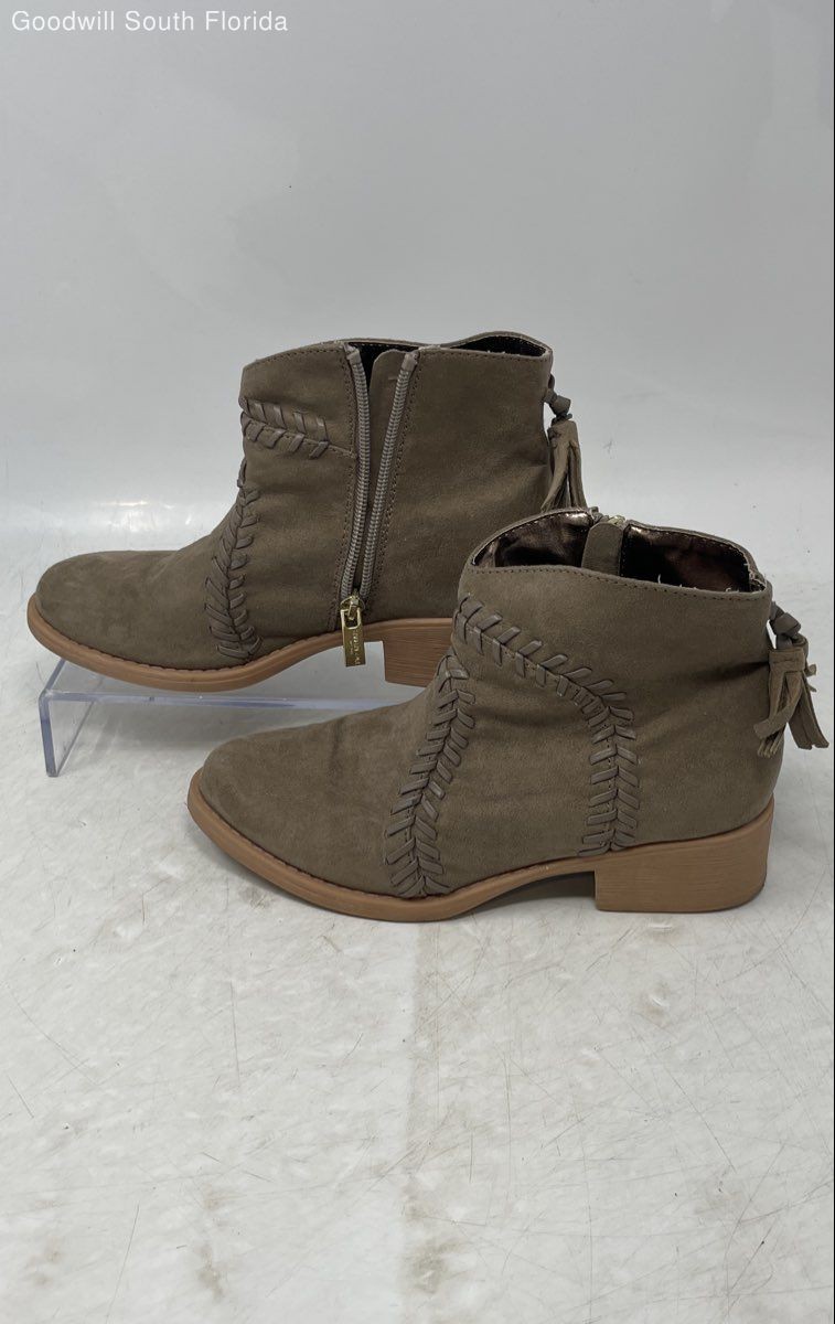 Kenneth Cole Girls Downtown Gabby Brown Faux Suede Whipstitch Ankle Boots Size 1