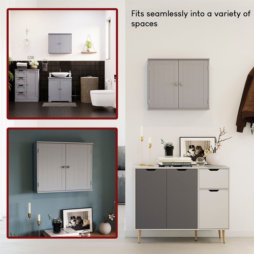 Modern Bathroom Wall Cabinet 2 Door Storage Wooden Cupboard Bathroom Furniture - Picture 7 of 9