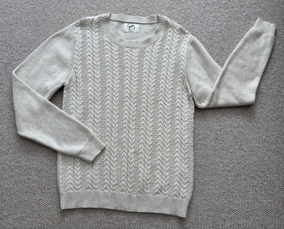 Stray Beige cable Front Cotton Knitted Jumper, S