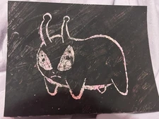 Pink Jellybean Alien Original Scratch Art Card Character
