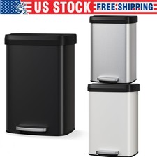 80L 21Gal Stainless Steel Trash Can Soft-Close Step-On Black Kitchen Garbage Bin
