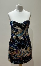 Lipsy Satin feel Multicoloured Marbled Pattern Bodycon Bandeau zip Dress size 12