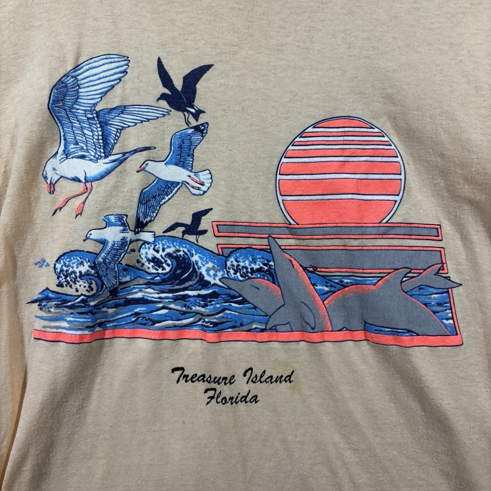 Vintage 80s Florida Treasure Island Shirt Adult Medium Dolphin Bird USA Made Vtg - Image 3 of 4