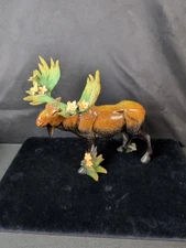 Flowered Green Brown Moose Figurine Nature 11"X12"