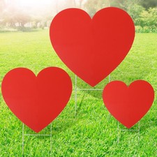 3 Pcs Valentine Outdoor Decorations Jumbo Heart Shape Yard Sign with Stakes R...