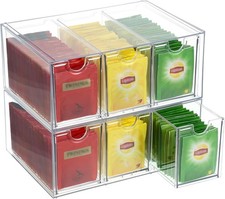 6 Drawers Tea Bag Organizer, Clear Acrylic Tea Bag Storage Organizer, Stackable