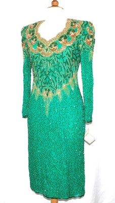 JASDEE Vintage Dress Long Sleeve Bead & Sequins Hand Work On Silk Style 5076