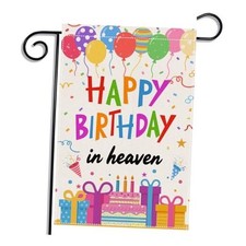 Happy Birthday in Heaven Garden Flag, Funeral Memorial Flags,Colorful pink