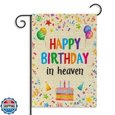 WATINC Happy Birthday in Heaven Garden Flag - Colorful Ribbons Funeral Memori