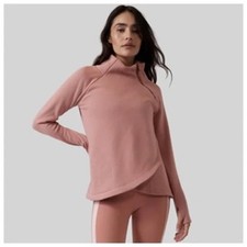 Athleta Cozy Karma Asym Pullover Mauve Medium Fleece Lined Sweatshirt Funnel