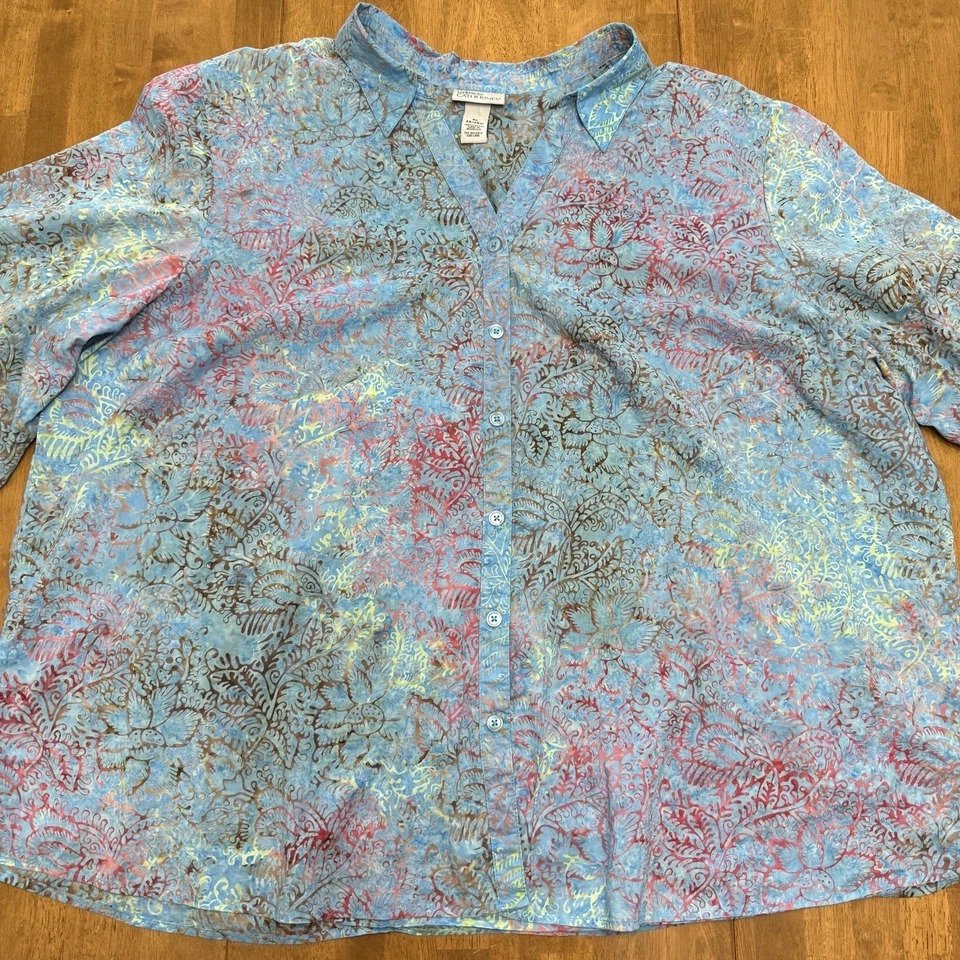 Liz & Me Catherine’s top women’s 3X floral Hawaiian beachy coastal office cotton - Image 3 of 4