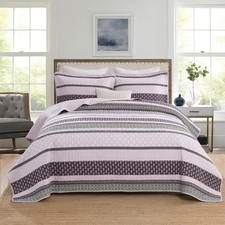 Homzard Quilts Queen Size, Cotton Comforter Set, Purple And Grey Queen Bed