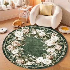 100cm*100cmSoft Non-Slip Machine Washable Large Round Area Mat - Elegant French