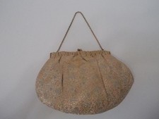VTG Ladies Gold Lurex Flower Tapestry Framed Hinged Evening Bag Purse