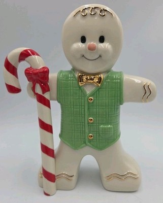 Lenox GINGERBREAD BOY Porcelain Christmas Figurine Candy Cane RARE EUC