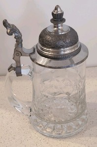 Rastal 1979 Crystal Glass Vintage Beer Stein 5" w/ Ornate Pewter Lid Collectible