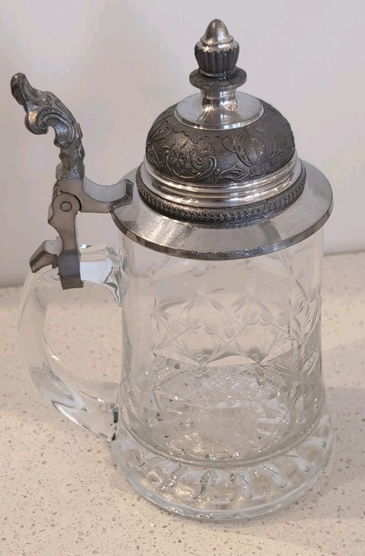 Rastal 1979 Crystal Glass Vintage Beer Stein 5" w/ Ornate Pewter Lid Collectible