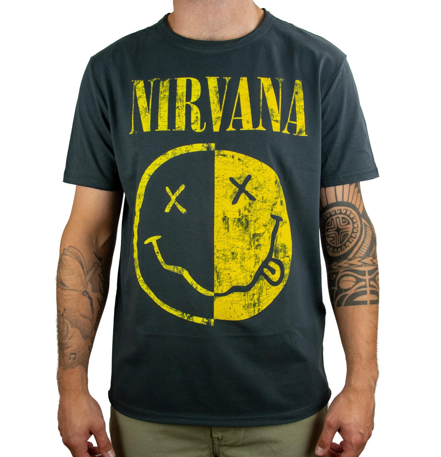 Усиленная футболка Nirvana Spiced Smiley Charcoal с изображением смайлика L серого цвета