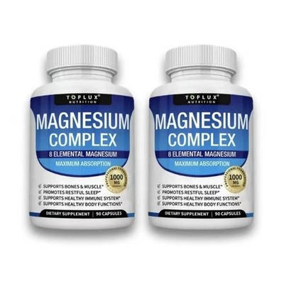2 BOTTLES-Toplux 8in1 Magnesium Complex 1kmg - Bone Health&Muscle Recovery,Vegan