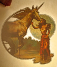 UNICORN WOMAN VINTAGE 1970's ANIMAL LOVER IRON ON TRANSFER NICE, B-9