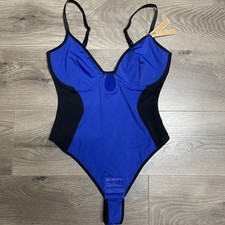 SHAPELLX Shapewear Bodysuit U Plunge Thong Underwire Sz L Blue