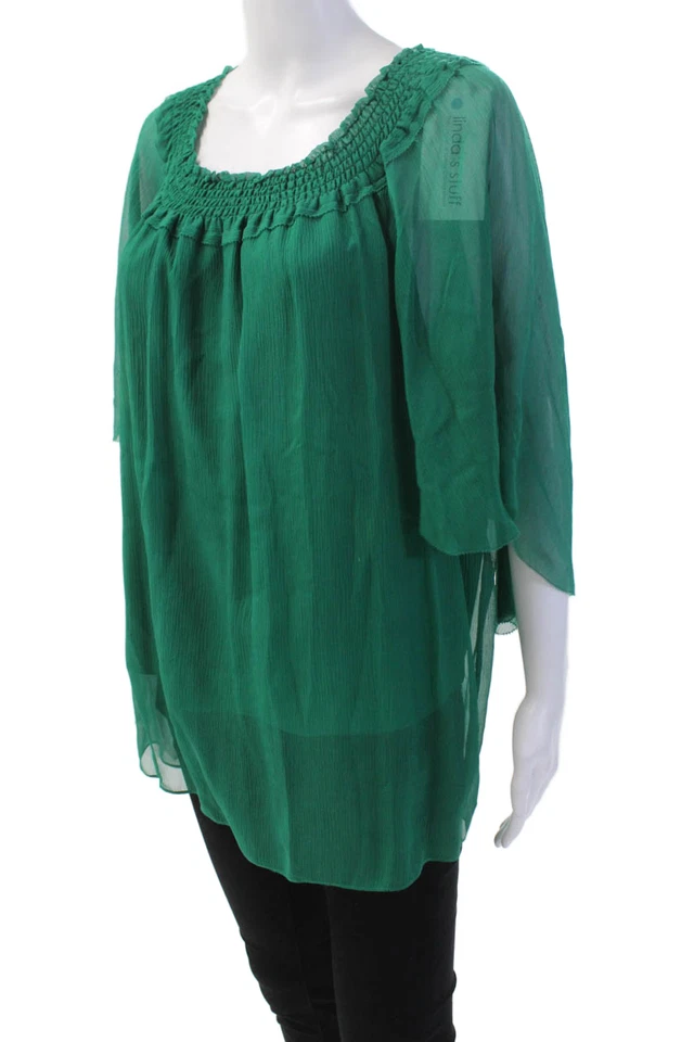 Top de gasa verde con hombros descubiertos manga 3/4 de Elie Tahari para mujer talla XL Foto 2 de 4
