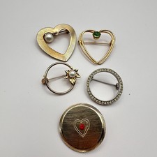Vintage 90s Brooch Pin Heart Circle Rhinestone Pearl Mixed Metals Retro Jewelry